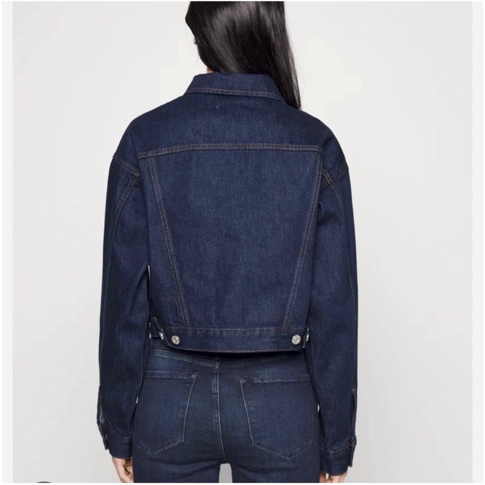 Frame Denim Jean jacket cropped full‎ zip XS dark wash classic casual cotton - Picture 2 of 7